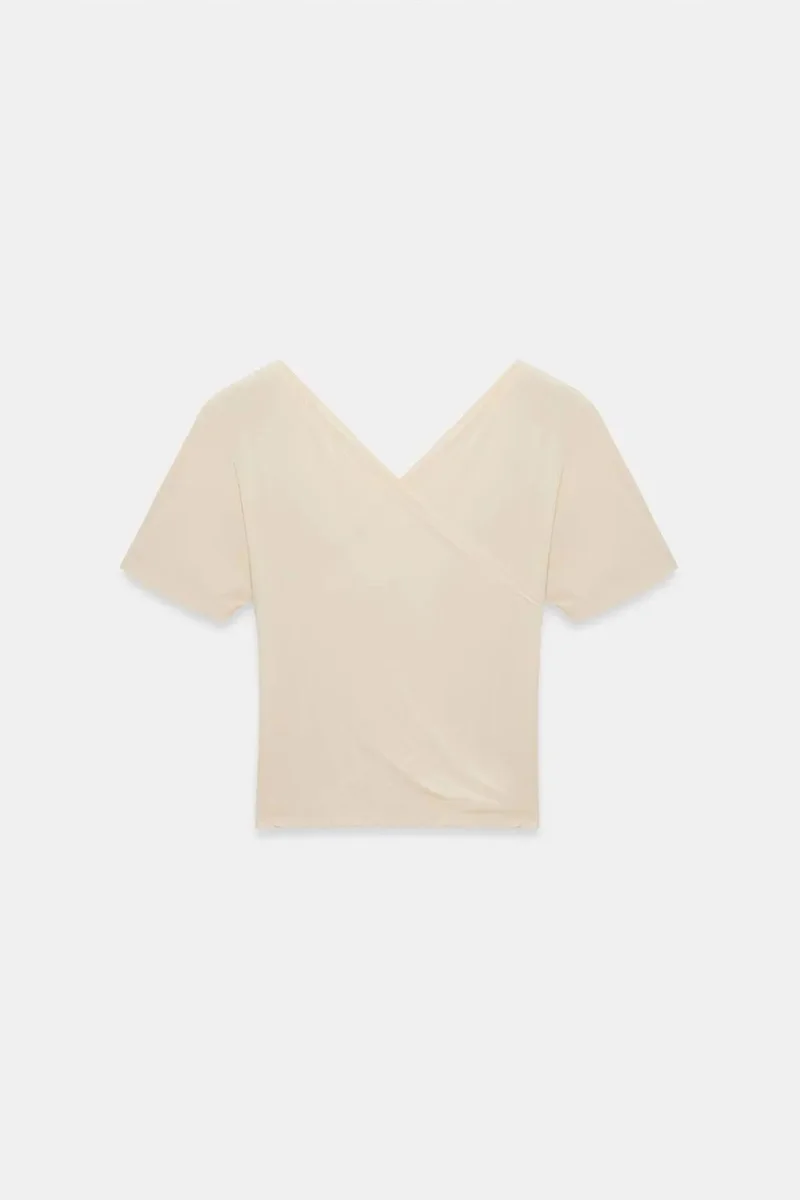 Dilvin Beige Natural DILVIN Slim Fit V-Neck Jersey Blouse for Women | Best Price UAE