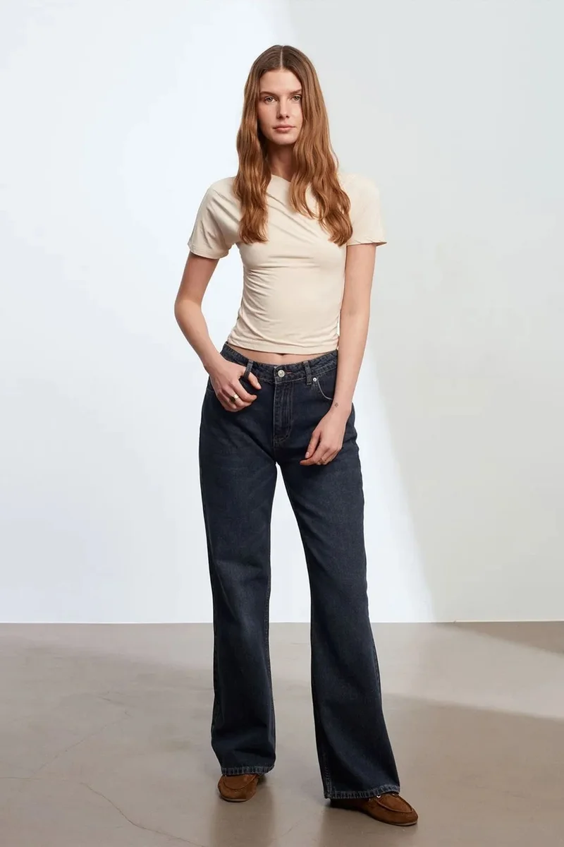 Dilvin Beige Natural DILVIN Slim Fit V-Neck Jersey Blouse for Women | Best Price UAE