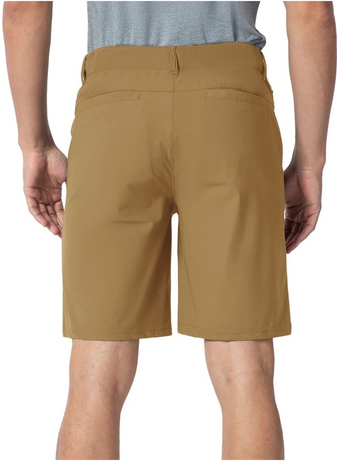 Rdruko - Men's Stretch Golf Shorts Dry Fit 9 Inch Inseam Work Casual Dress Shorts with Pockets(Light Brown, US 30) - Image 1