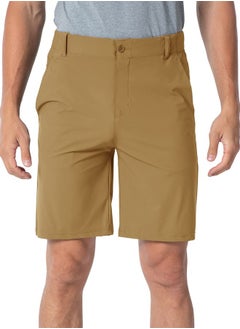 Men's Stretch Golf Shorts Dry Fit 9 Inch Inseam Work Casual Dress Shorts with Pockets(Light Brown, US 30)