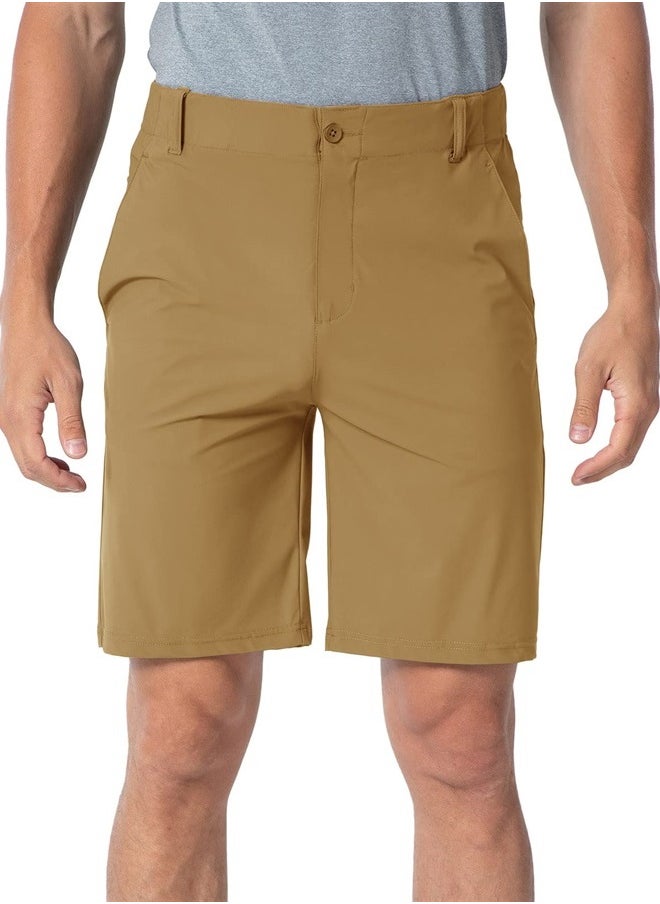 Rdruko - Men's Stretch Golf Shorts Dry Fit 9 Inch Inseam Work Casual Dress Shorts with Pockets(Light Brown, US 30) - Image 1