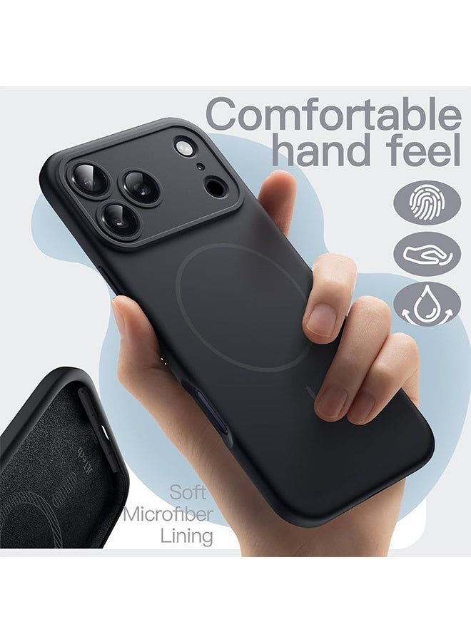 غطاء السيليكون المغناطيسي لـ iPhone 17 Pro Max 6.9 بوصة ، متوافق مع MagSafe ، لمسة حريرية ناعمة ، غطاء هاتف يمتص الصدمات مع حماية عدسة الكاميرا (أسود) - Image 4