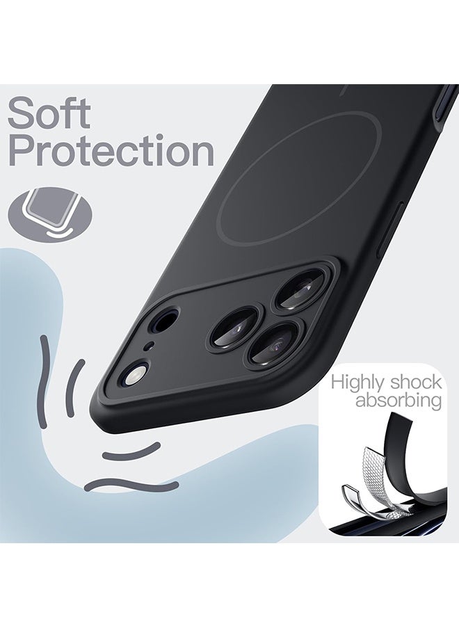 غطاء السيليكون المغناطيسي لـ iPhone 17 Pro Max 6.9 بوصة ، متوافق مع MagSafe ، لمسة حريرية ناعمة ، غطاء هاتف يمتص الصدمات مع حماية عدسة الكاميرا (أسود) - Image 5