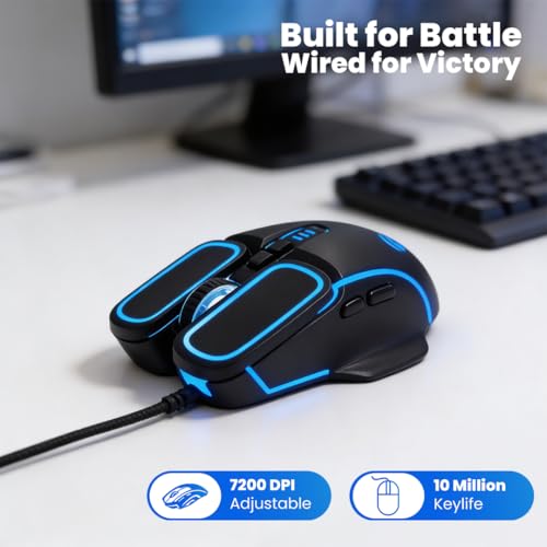 LAPCARE Champ Voyager 7200 DPI Optical Sensor Gaming USB Mouse with Dazzling RGB Light | Marco 7G Keys | 5M Clicks | ABS Material | Rubber Oil + Laser Carving (Lgm 201) - Image 5