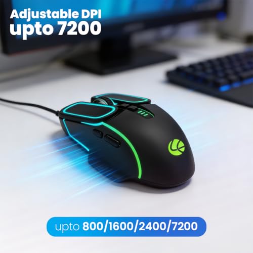 LAPCARE Champ Voyager 7200 DPI Optical Sensor Gaming USB Mouse with Dazzling RGB Light | Marco 7G Keys | 5M Clicks | ABS Material | Rubber Oil + Laser Carving (Lgm 201) - Image 2
