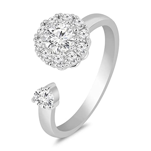 ZAVYA 925 Sterling Silver Cubic Zirconia CZ Circular Spin Ring for Women | Rhodium Plated, Adjustable | Gift for Women & Girls | With Certificate of Authenticity & 925 Hallmark - Image 1