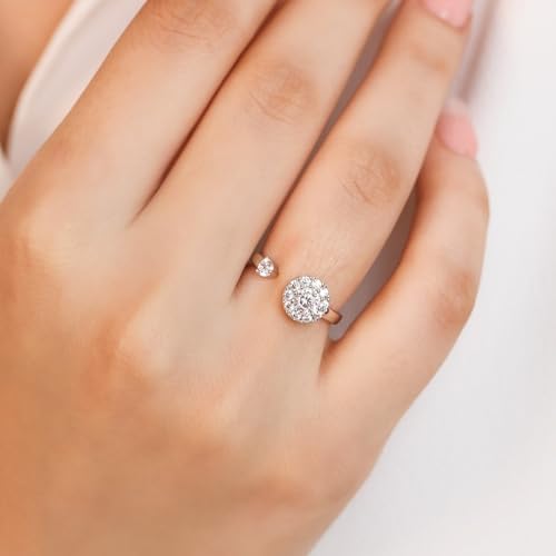 ZAVYA 925 Sterling Silver Cubic Zirconia CZ Circular Spin Ring for Women | Rhodium Plated, Adjustable | Gift for Women & Girls | With Certificate of Authenticity & 925 Hallmark - Image 3