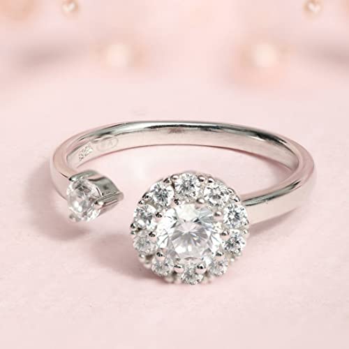ZAVYA 925 Sterling Silver Cubic Zirconia CZ Circular Spin Ring for Women | Rhodium Plated, Adjustable | Gift for Women & Girls | With Certificate of Authenticity & 925 Hallmark - Image 2