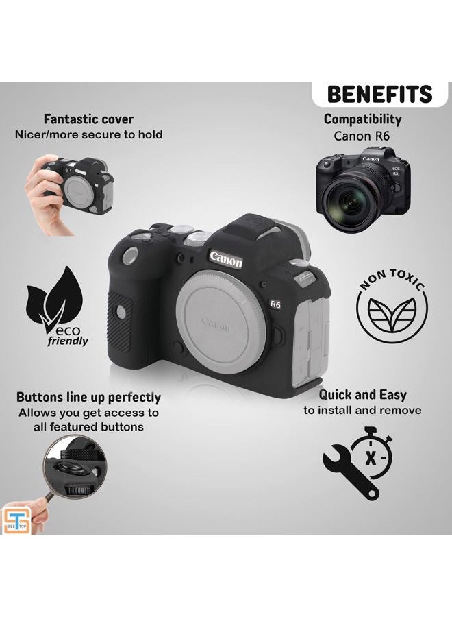 STSEETOP Camera Case for Canon R6 R6II - Silicone Protective DSLR Skin Cover, Detachable Cage, Shockproof, Dustproof (Black) - Image 3