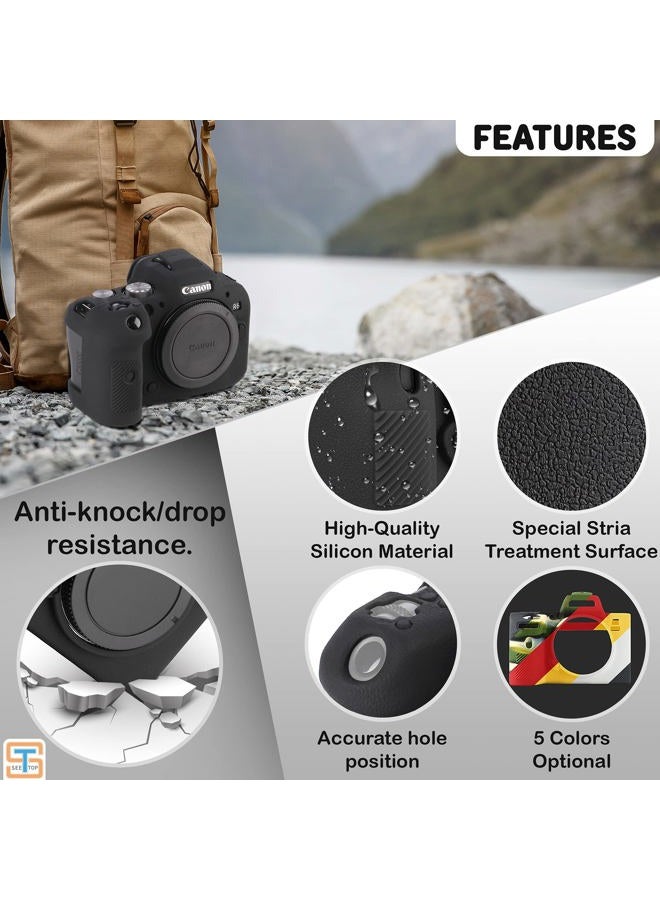 STSEETOP Camera Case for Canon R6 R6II - Silicone Protective DSLR Skin Cover, Detachable Cage, Shockproof, Dustproof (Black) - Image 2