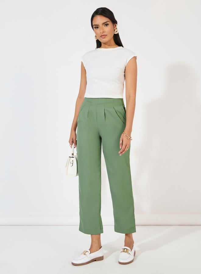 Styli High Rise Tapered Trousers with Box Pleat - Image 1