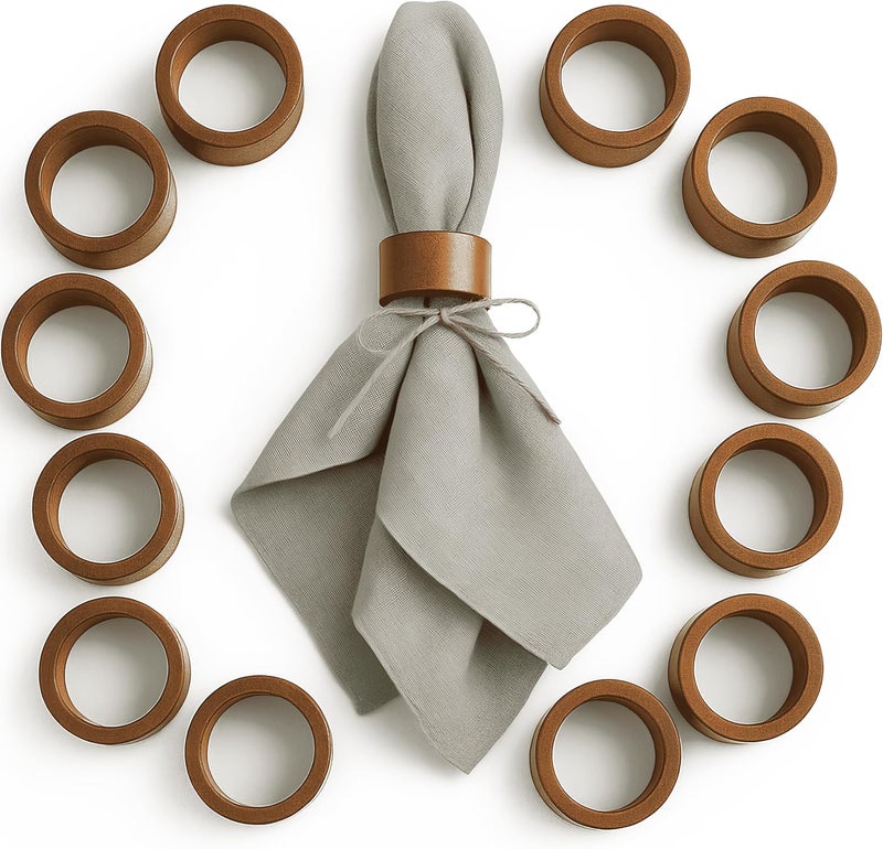 MEPERPER 12-Pack Wooden Napkin Rings, Hemlock Wood Table Napkin Holder, Handcrafted Decorative Napkin Rings for Weddings, Banquets, Family Dinners, and Formal Table Settings - Image 2