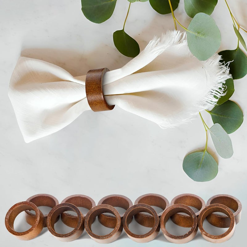 MEPERPER 12-Pack Wooden Napkin Rings, Hemlock Wood Table Napkin Holder, Handcrafted Decorative Napkin Rings for Weddings, Banquets, Family Dinners, and Formal Table Settings - Image 3