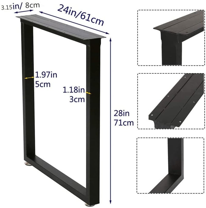 TIEOU Metal Table Leg Set 28 Heavy Duty 24 Wide Black Industrial Desk Legs - Image 2