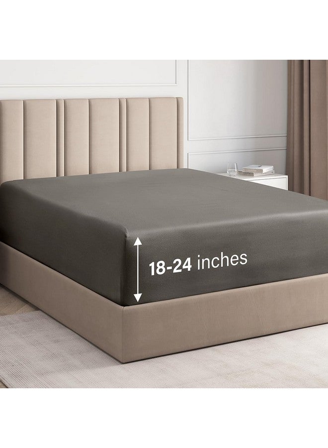CGK Unlimited Extra Deep King Fitted Sheet - Hotel Luxury Single Fitted Sheet Only - Easily Fits 18 inch to 24 inch Mattress - Ultra Soft, Wrinkle & Fade Free w/Extra Deep Pockets - Breathable & Comfy - Dark Grey