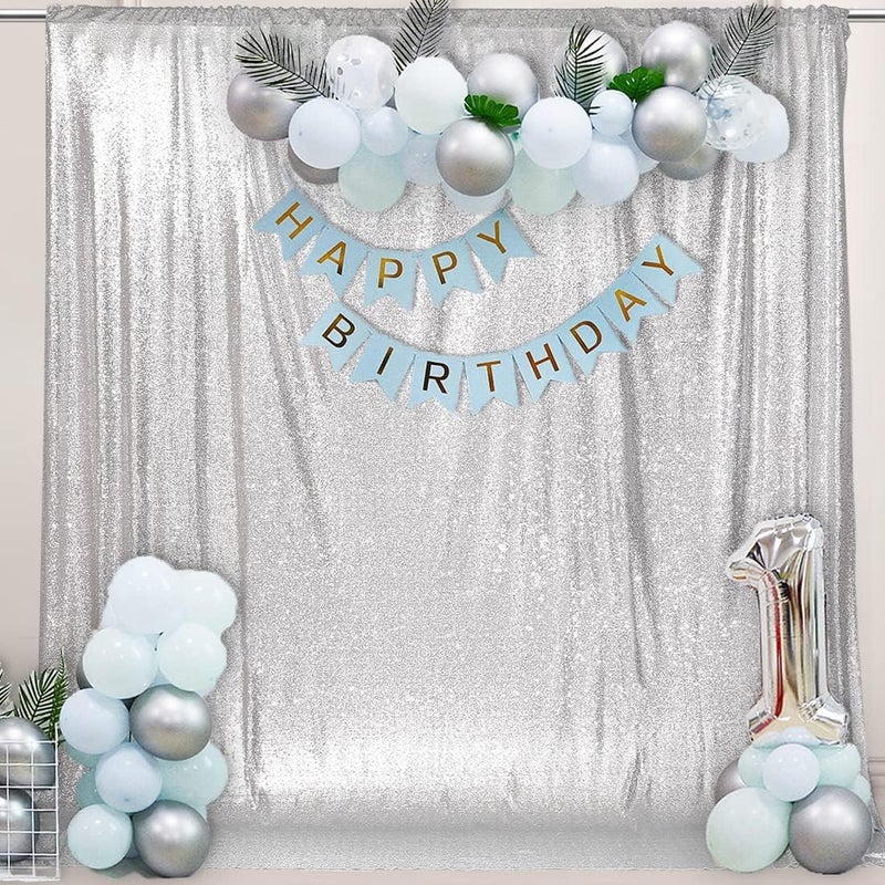 PartyDelight Silver Sequin Backdrop Photography Curtain Special Events Party 6Ftx7Ft
