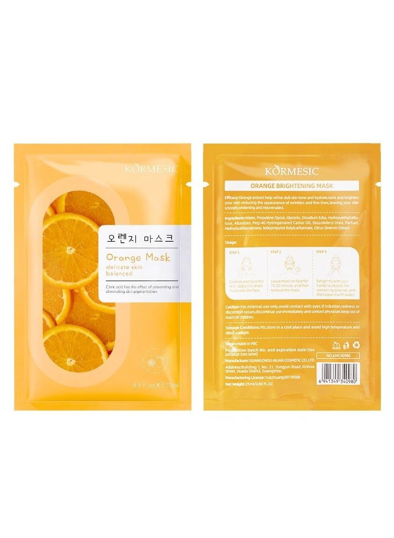 Kormesic Orange Extract Hydrating Brightening Sheet Mask Set - 5 Pack (25ml Each)  - Image 1