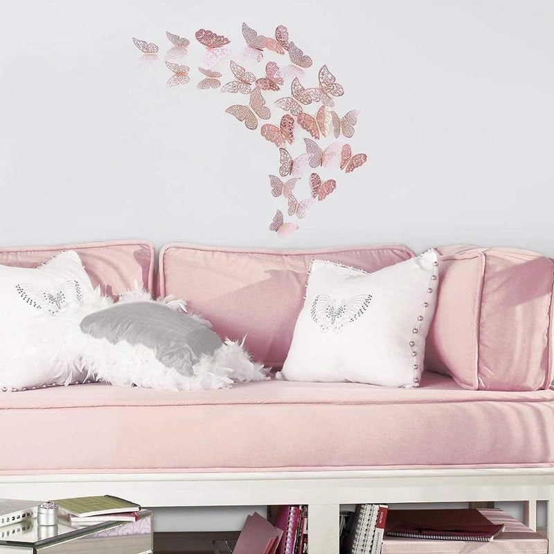 PINDIA 3D Metal Butterfly Wall Stickers (Rose Gold) - 12 Pieces, Self-Adhesive - Image 2