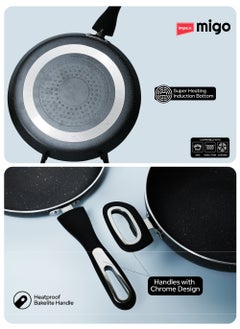 Impex 4-Piece Cookware Set Aluminum 5-Layer Super Granite Non-Stick Coated, Kadai Pan With Tempered Glass Lid, Frypan, Tawa Pan, PFOA Free FKT Grey  - Image 5