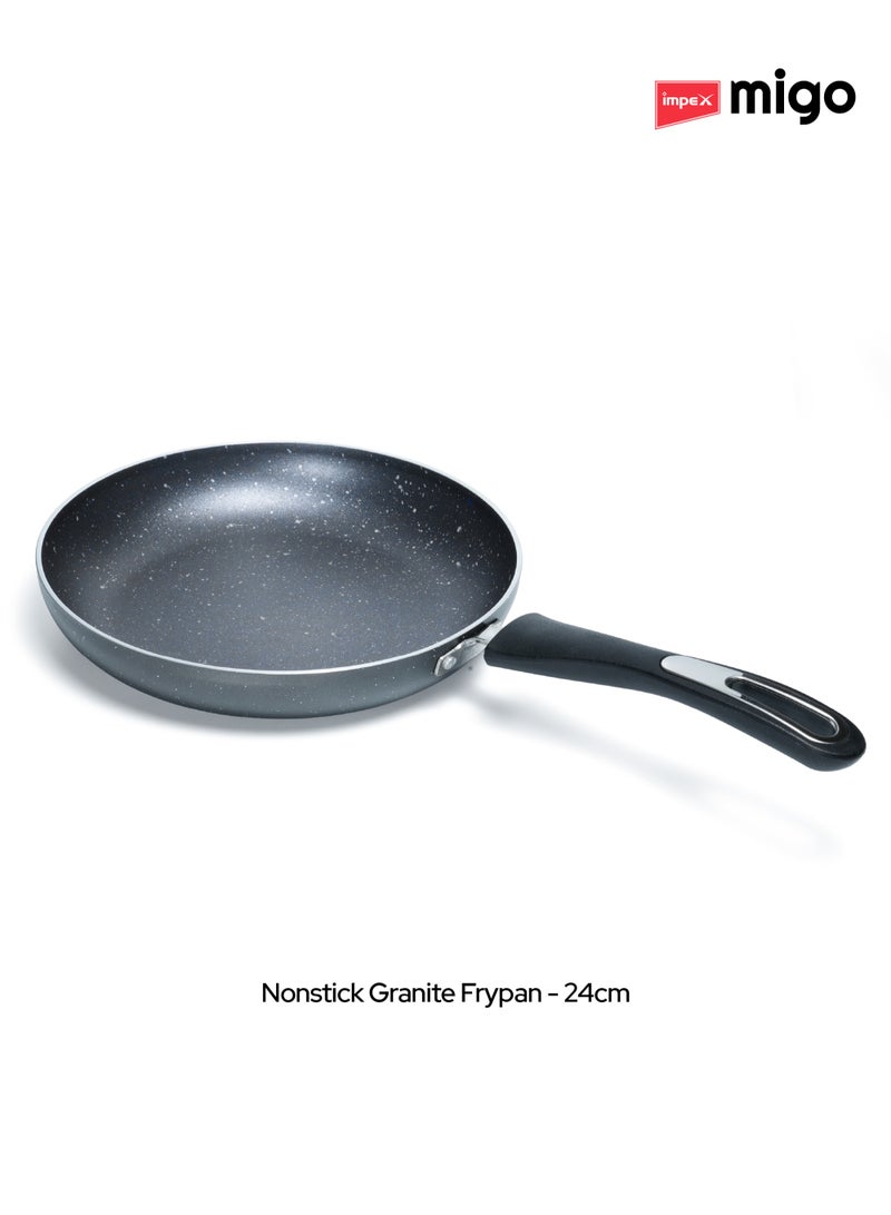 4-Piece Cookware Set Aluminum 5-Layer Super Granite Non-Stick Coated, Kadai Pan With Tempered Glass Lid, Frypan, Tawa Pan, PFOA Free FKT Grey