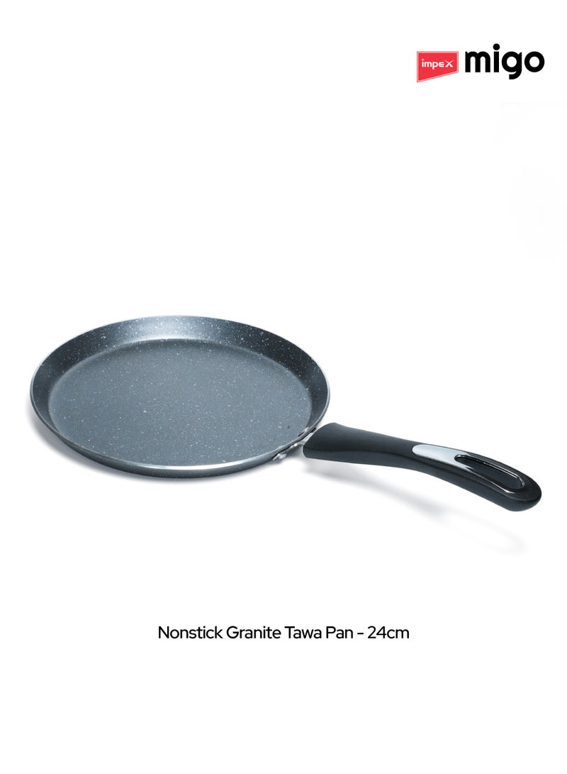 4-Piece Cookware Set Aluminum 5-Layer Super Granite Non-Stick Coated, Kadai Pan With Tempered Glass Lid, Frypan, Tawa Pan, PFOA Free FKT Grey