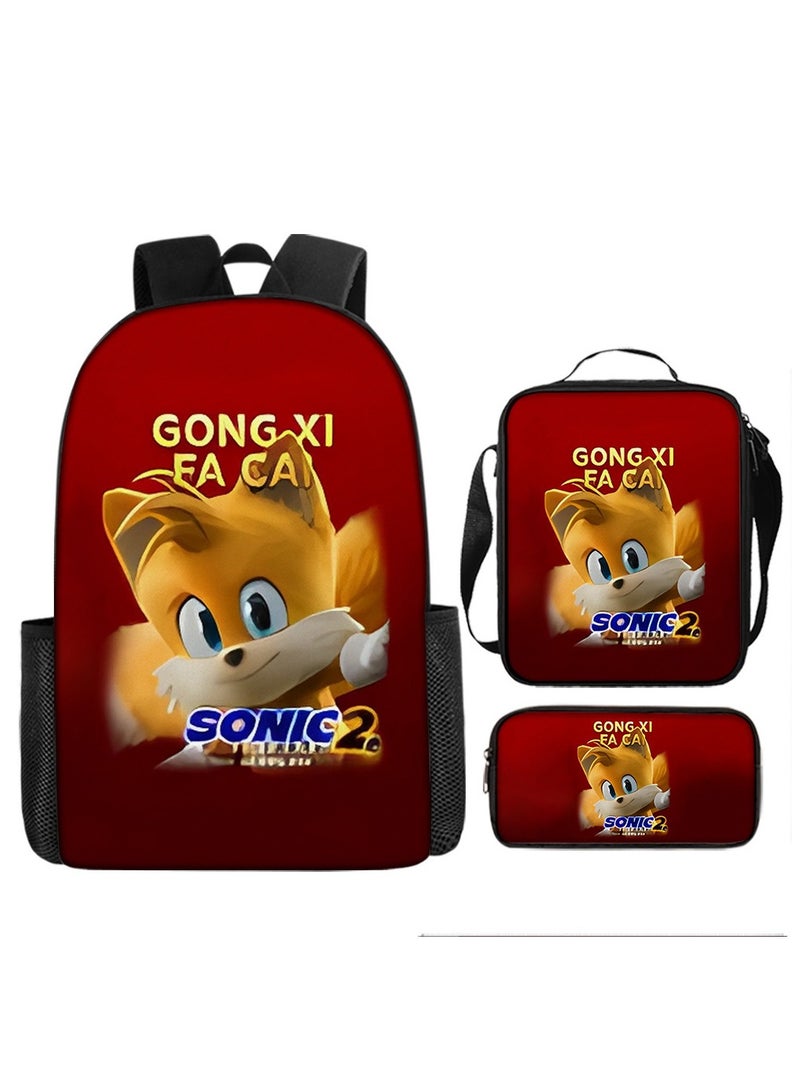 Sonic Cartoon Anime Primary School Student Backpack Three-Piece Set 29*16*42cm