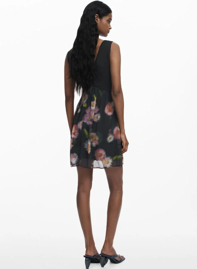 DESIGUAL Short Dress With Floral Bimaterial