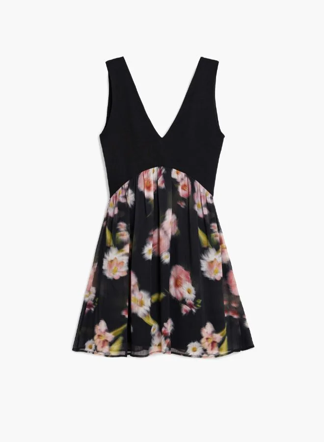 DESIGUAL Short Dress With Floral Bimaterial