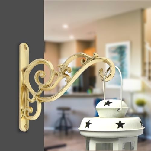 GHAR DWAR Metal Wall Hook Hanging Plant Bracket Decorative Straight Plant Hanger for Pots, Bird Feeders, Planters, Lanterns, Macrame, Wind Chimes Indoor Outdoor (Pack of 2, Gold) - Image 2