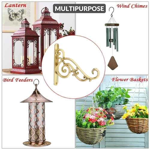 GHAR DWAR Metal Wall Hook Hanging Plant Bracket Decorative Straight Plant Hanger for Pots, Bird Feeders, Planters, Lanterns, Macrame, Wind Chimes Indoor Outdoor (Pack of 2, Gold) - Image 3