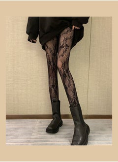 NIBEMINENT Pair Of Floral Printed Long Stockings Black  - Image 1