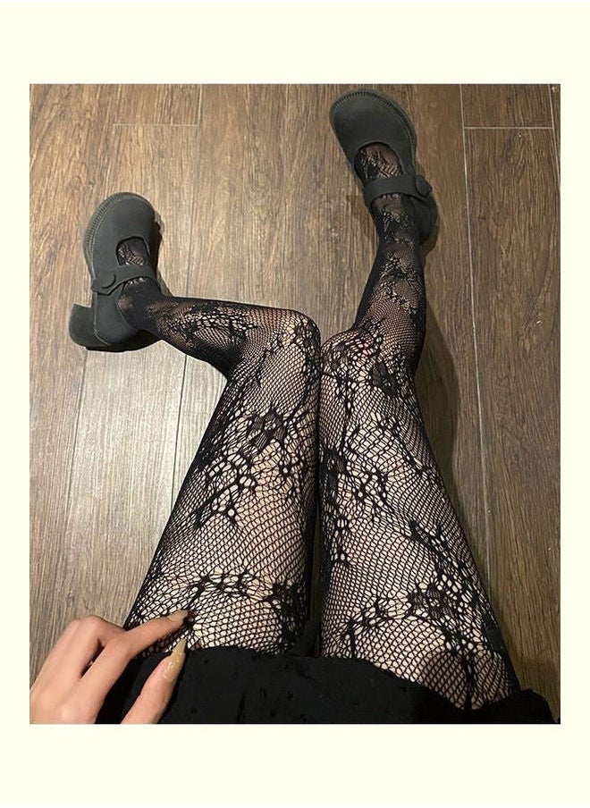 NIBEMINENT Pair Of Floral Printed Long Stockings Black  - Image 5