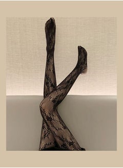 NIBEMINENT Pair Of Floral Printed Long Stockings Black  - Image 4