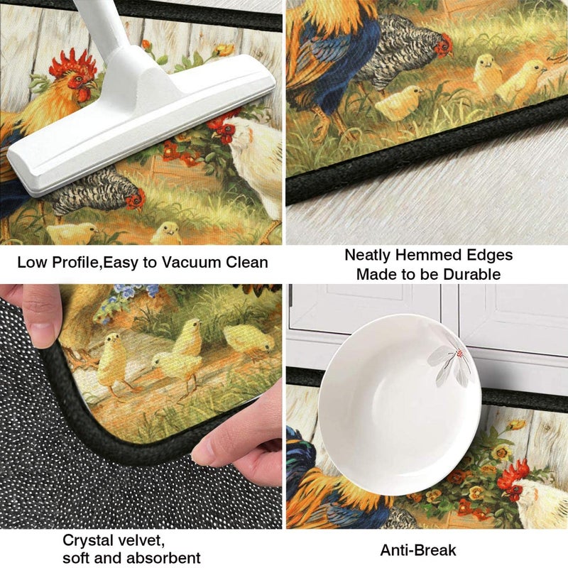 Roszwtit Rooster Kitchen Rug, Farmhouse Kitchen Rugs and Mats Set of 2, Kitchen Sets Low-Profile Washable Floor Mat for Home Kitchen Decor - 17x29 and 17x47 Inch - Image 3