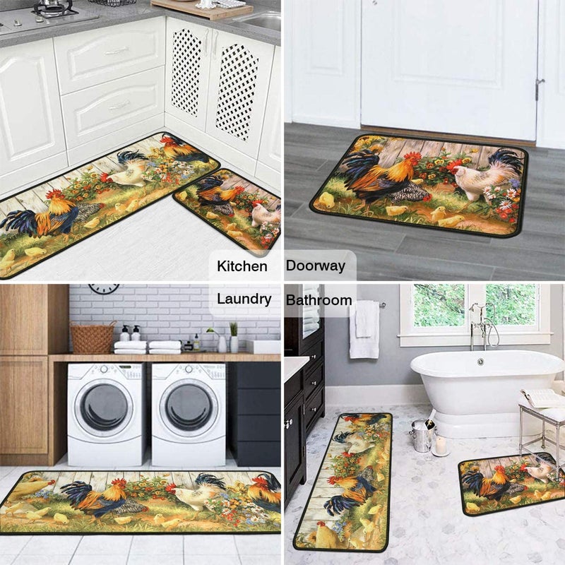 Roszwtit Rooster Kitchen Rug, Farmhouse Kitchen Rugs and Mats Set of 2, Kitchen Sets Low-Profile Washable Floor Mat for Home Kitchen Decor - 17x29 and 17x47 Inch - Image 4