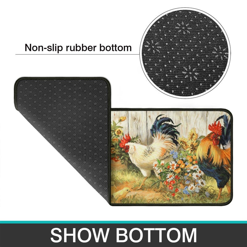 Roszwtit Rooster Kitchen Rug, Farmhouse Kitchen Rugs and Mats Set of 2, Kitchen Sets Low-Profile Washable Floor Mat for Home Kitchen Decor - 17x29 and 17x47 Inch - Image 5