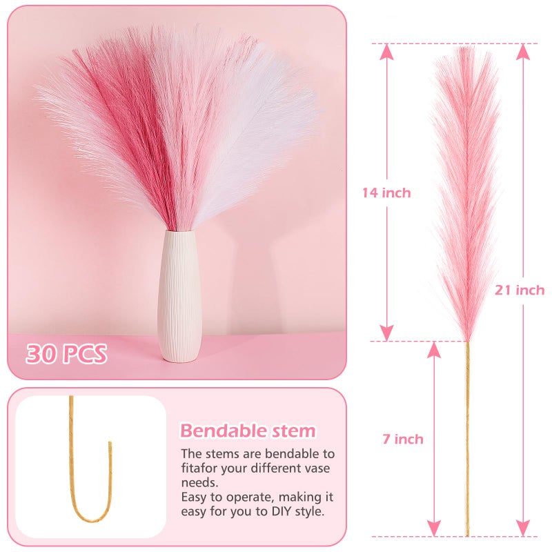 SeptCat 30 Pcs Pampas Grass Decor 21.7" Fluffy Faux Short Brown Pampas Grass Artificial Small Pompas Grass Flower Vase Filler for Home Wedding Living Room Wall Party Decoration - Image 3