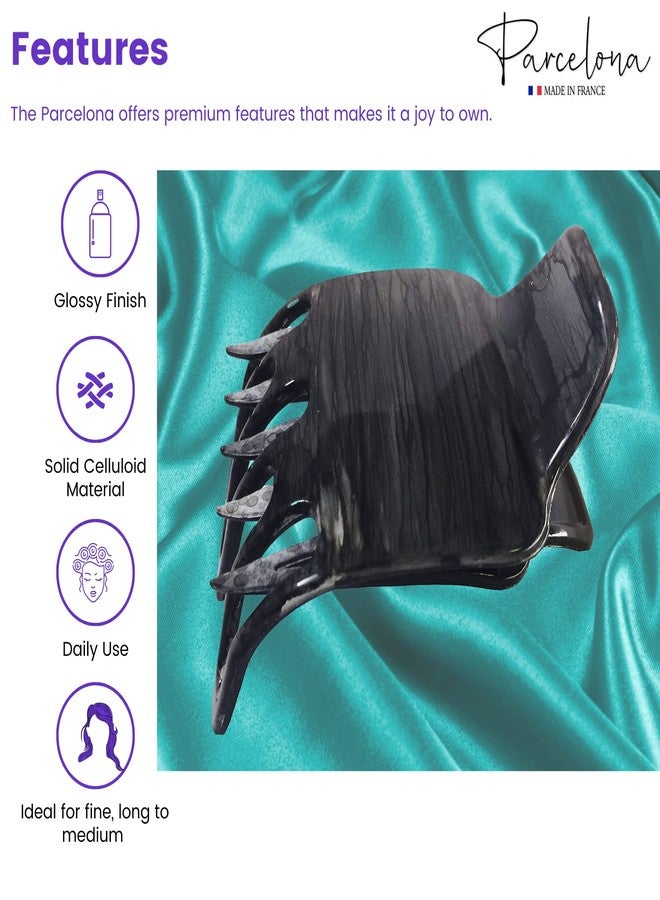 Parcelona French Paw Grey Black Streaks Wide Side Slide In Jaw Yoga Hair Claw Clip (Grey Black Streaks) - Image 4
