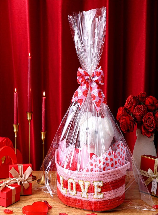 Pickmesh Valentine's Day Gift Basket Small Woven Basket with Gift Bags Tissue Paper Love Letters Bow Knot Clear Cellophane Bags Tags for Valentines Day Holiday Birthday Party Supplies - Image 2