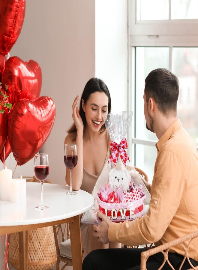 Pickmesh Valentine's Day Gift Basket Small Woven Basket with Gift Bags Tissue Paper Love Letters Bow Knot Clear Cellophane Bags Tags for Valentines Day Holiday Birthday Party Supplies - Image 5