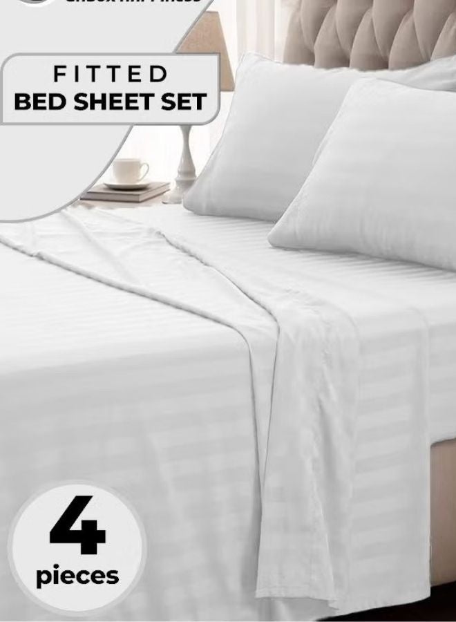 4-PIECE LUXURY KING SIZE STRIPED BEDDING SET  PREMIUM MICROFIBER DUVET COVER SET WITH DEEP POCKET FITTED SHEET (200X200+30CM) & 2 PILLOWCASES (48X74+5CM)  SOFT HOTEL COLLECTION COMFORTER COVER SET FOR KING BED  ELEGANT MODERN BEDROOM BEDDING
