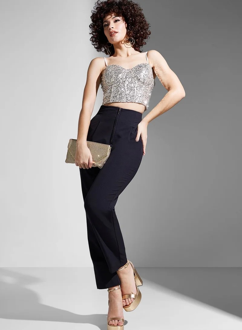 Never fully Dressed Bardot Sequin Crop Top