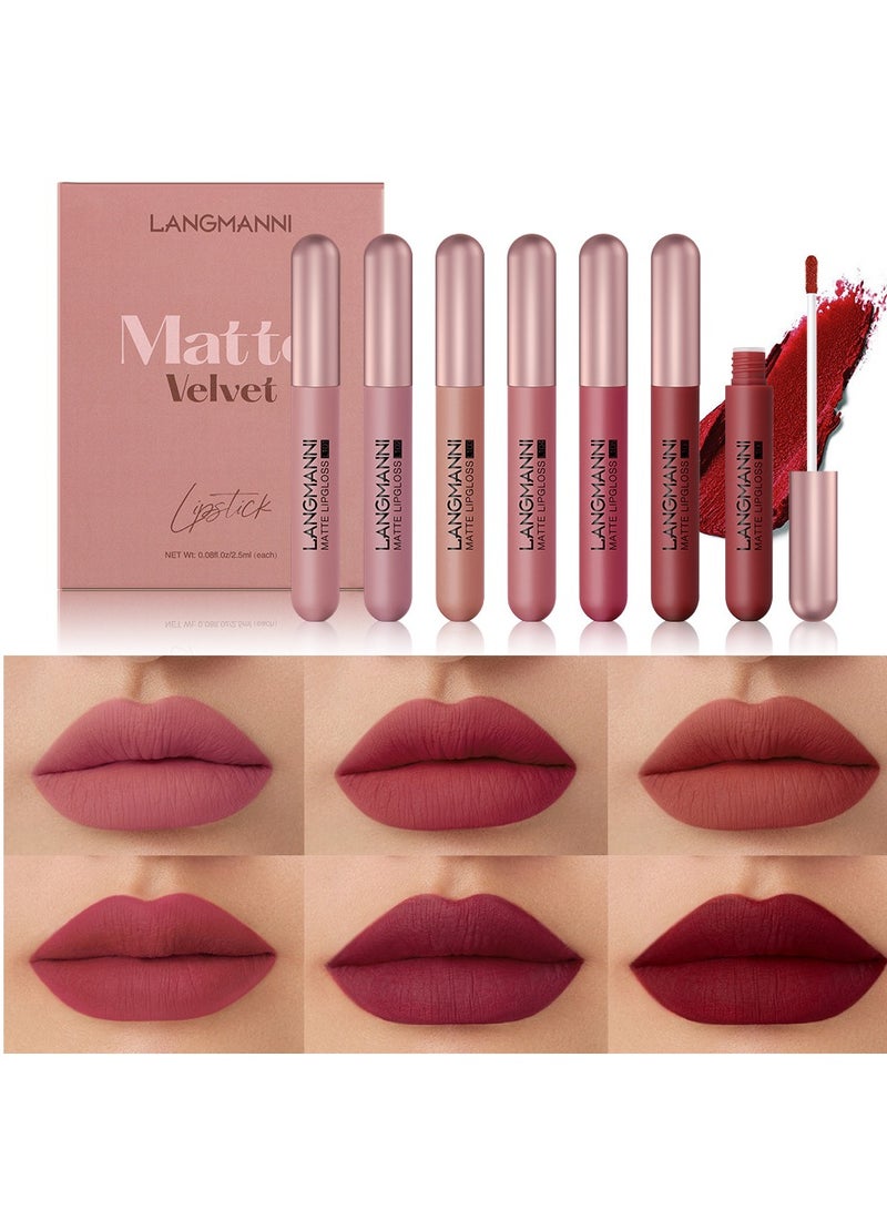 LANGMANNI Velvet Matte Nude Lipstick Set,Long-Lasting Rich Pigment,Capsule Tube Shape Lip Gloss Set Gift Collection for Women/Girls (6Pcs Liquid Lipstick) - Image 1