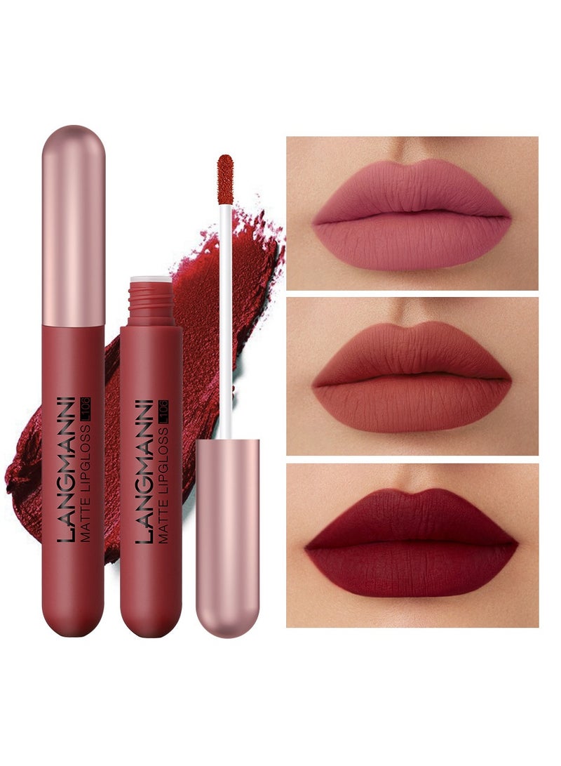 LANGMANNI Velvet Matte Nude Lipstick Set,Long-Lasting Rich Pigment,Capsule Tube Shape Lip Gloss Set Gift Collection for Women/Girls (6Pcs Liquid Lipstick) - Image 2