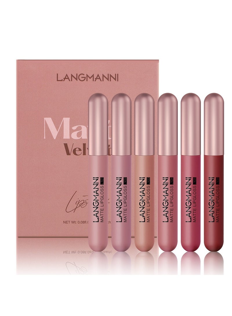 LANGMANNI Velvet Matte Nude Lipstick Set,Long-Lasting Rich Pigment,Capsule Tube Shape Lip Gloss Set Gift Collection for Women/Girls (6Pcs Liquid Lipstick) - Image 4