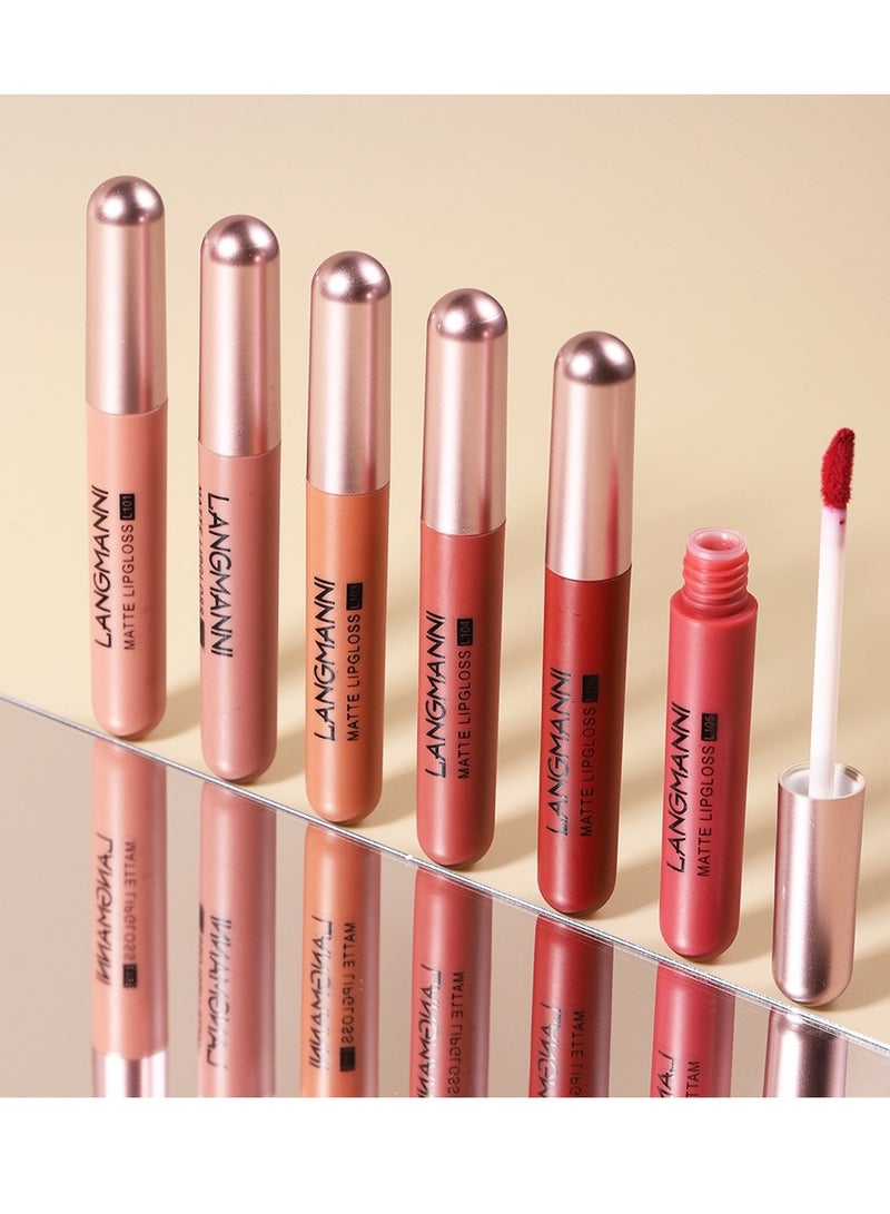 LANGMANNI Velvet Matte Nude Lipstick Set,Long-Lasting Rich Pigment,Capsule Tube Shape Lip Gloss Set Gift Collection for Women/Girls (6Pcs Liquid Lipstick) - Image 5