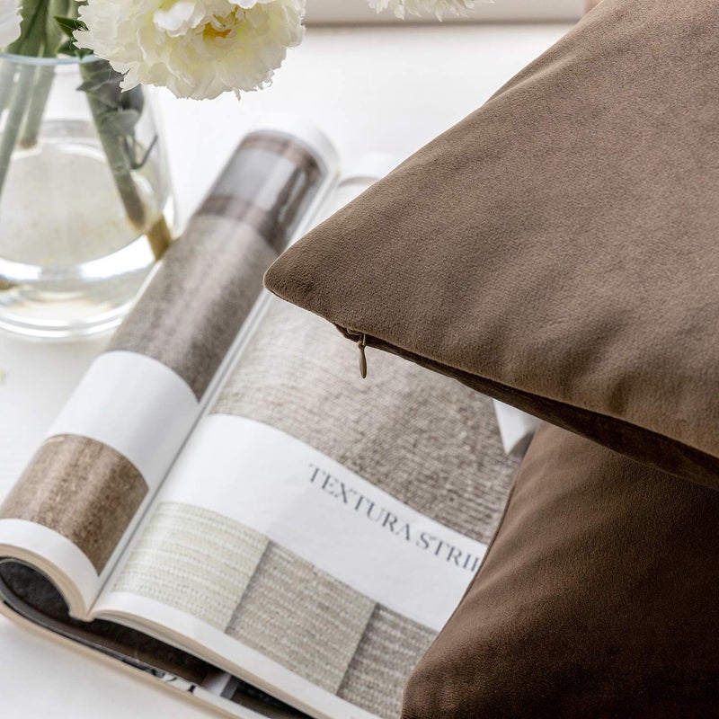 Phantoscope Pack of 2 Velvet Decorative Throw Decorative Pillow Cover Soft Solid Square Cushion Case for Couch Dark Coffee 18 x 18 inches 45 x 45 cm - Image 3