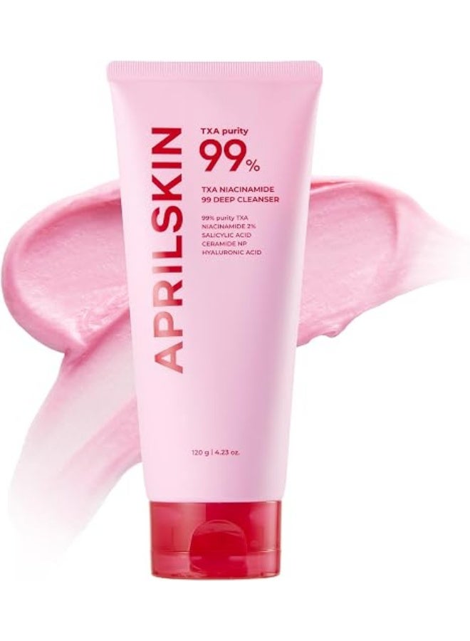 APRILSKIN TXA Niacinamide 99 Pore Care Pink Bubble Gum Deep Cleanser | 99% High-Purity TXA+Niacinamide | All-in-One Cleanser: Deep Cleansing, Blackhead Care, Pore Care, Moisturizing | 4.23 fl.oz.