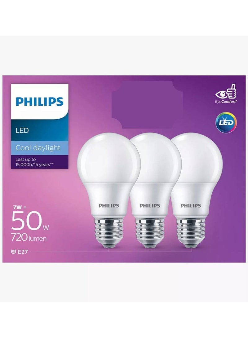 Philips 3 LED Bulb, Cool Daylight, E27 Eye Comfort, 7w, 720Lumen, Last Up To 15000H - Image 1