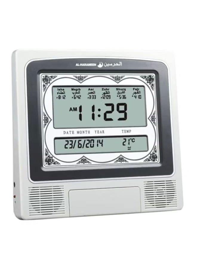 AL-HARAMEEN Digital Azan Table Alarm Clock Carbon Fibre Silver/Black 227x32x215mm - Image 1